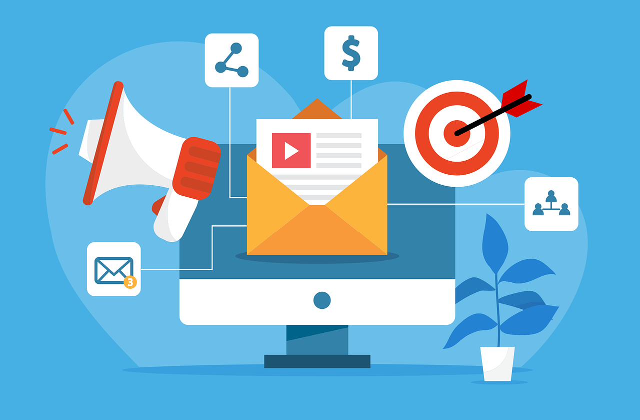 Graphic representing email deliverability, including an imbox and a target