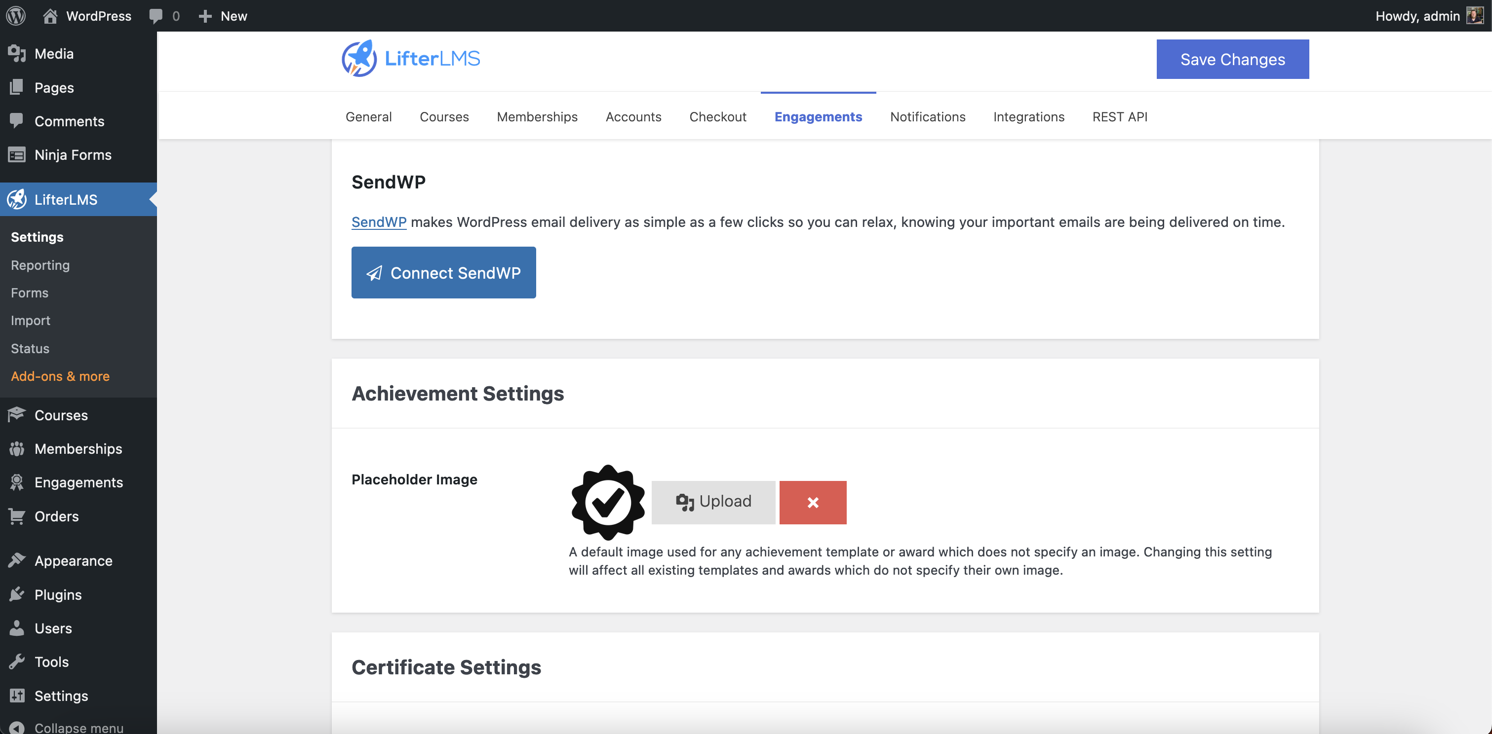 LifterLMS Engagement tab LifterLMS Engagement tab